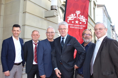 Jann Billeter, Erwin Raimann, Marcel Gisler, Marcel Reif, Martin Schmidli und Max Fritschi (v.l.)